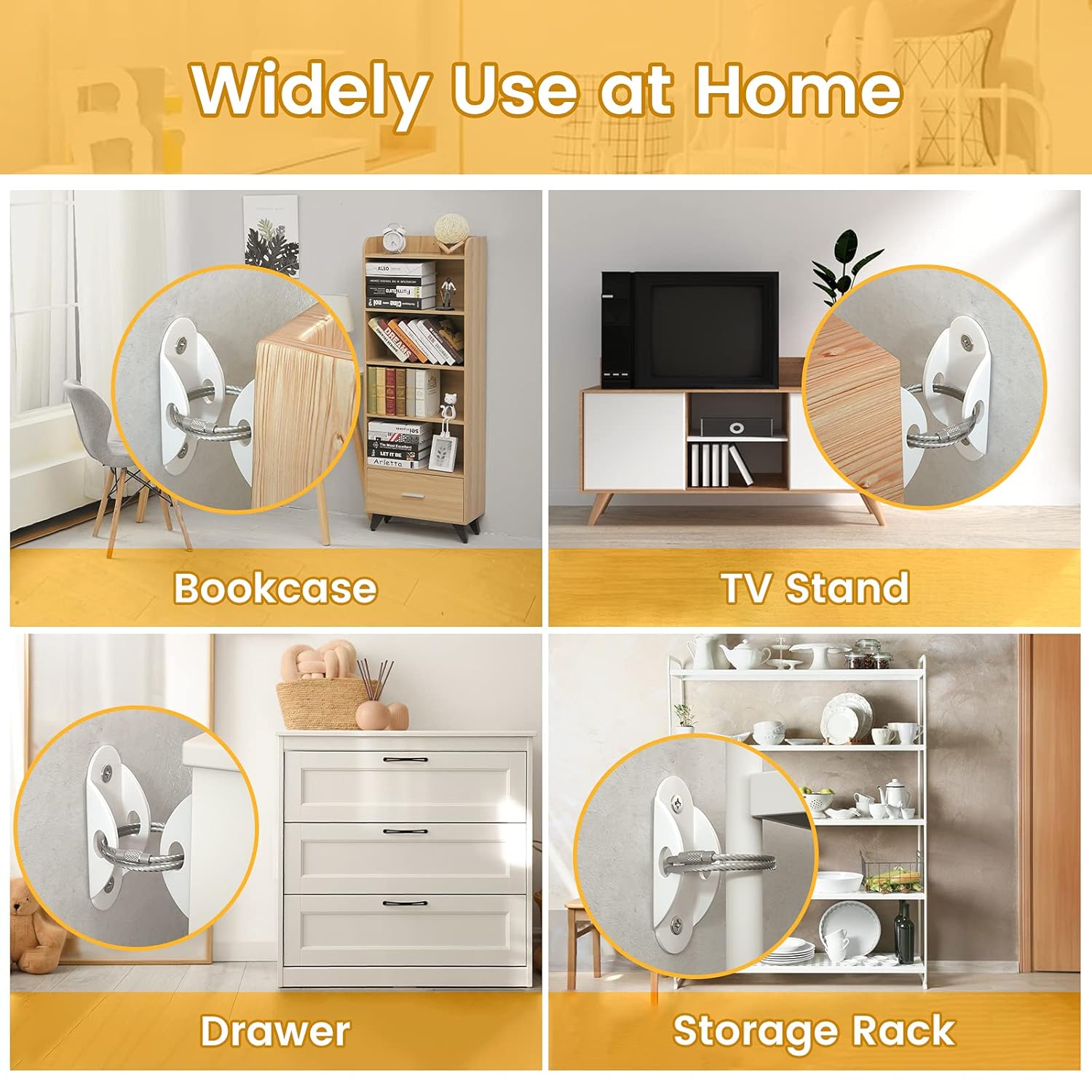 Booda Brand Furniture Anchors (10 Pack) for Baby Proofing, Furniture Straps Anti Tip Furniture Anchor Securing 400 lbs/Keep Baby Pet Safety from Falling Furniture, Metal White Earthquake Straps