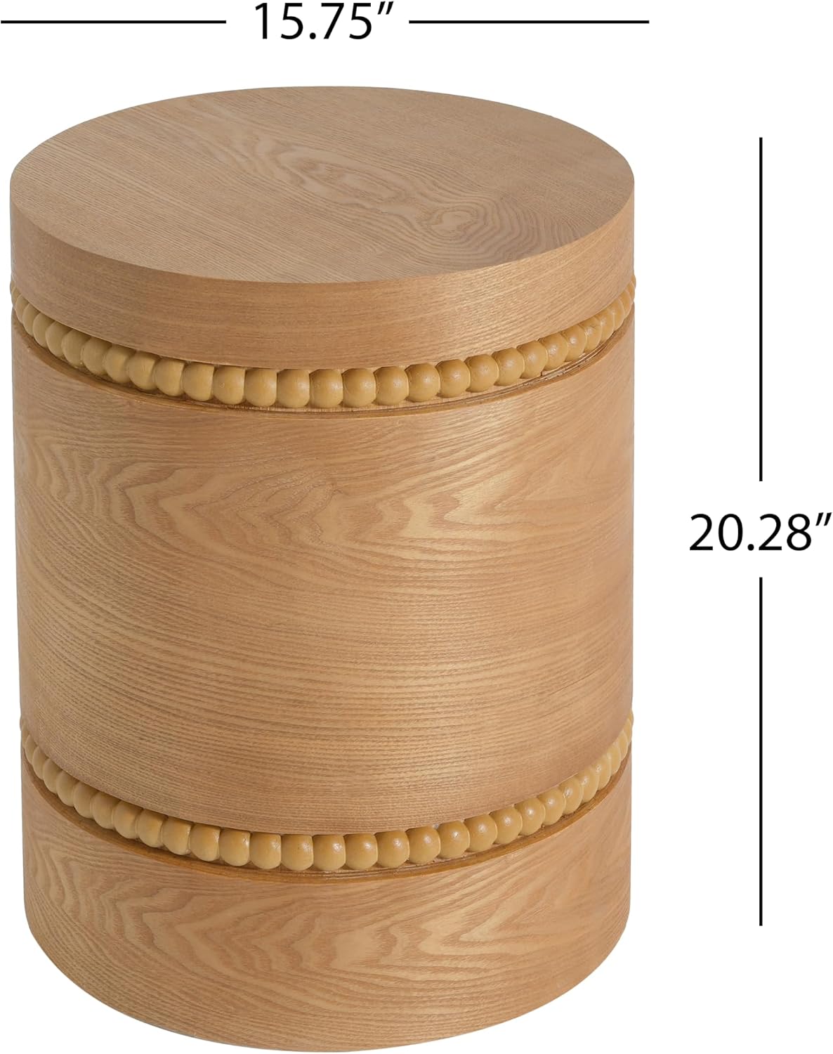 Christopher Knight Home Annie 20.28'' Wood Small Side Table, Bedside Table with Wooden Beads Accent, Round End Table for Living Room/Bedroom/Small Spaces, No Assembly Plant Stand Indoor, Natural