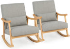 GOFLAME Nursery Rocking Chair Set of 2, Upholstered Rocker Glider Chair with Lumbar Pillow, High Backrest & Padded Seat Cushion, Accent Armchair with Rubber Wood Frame for Living Room, Bedroom, Grey