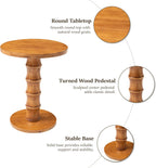 COZAYH Solid Cedar Pedestal End Table with Turned Wood Base, Round Wooden Side Table, Small Space Accent Table for Living Room or Entryway, Warm Natural