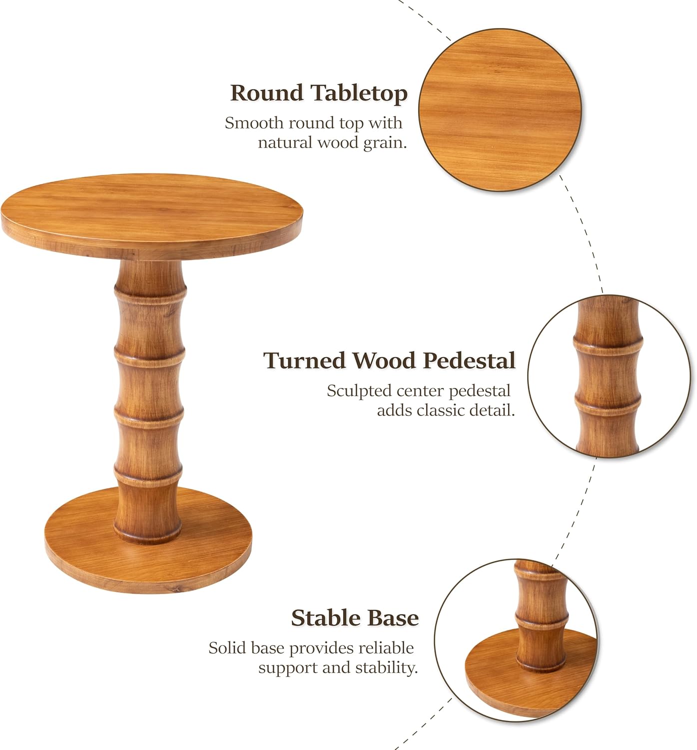 COZAYH Solid Cedar Pedestal End Table with Turned Wood Base, Round Wooden Side Table, Small Space Accent Table for Living Room or Entryway, Warm Natural