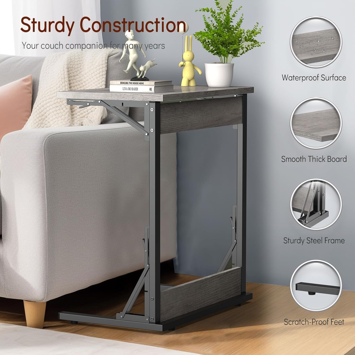 Tatub 24" TV Tray Table Set of 4, Folding C Shaped End Table, Small Sofa Side Laptop Desk for Living Room, Bedroom, Ivory White
