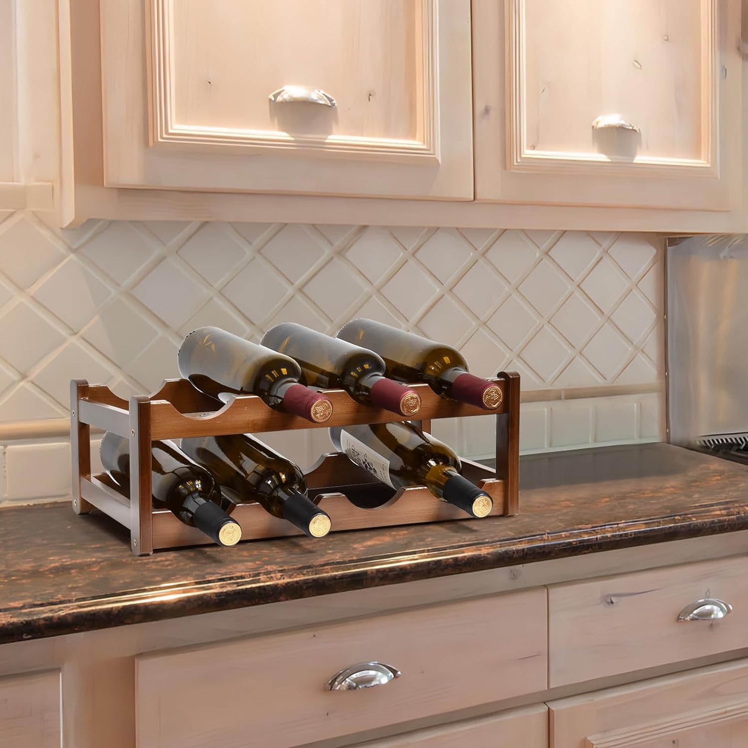 8 Bottle Wooden Wine Rack,2 Tier Free Standing Wine Storage Holder,Retro Minimalist Style Home Decorations Wine Display Shelves for Cabinet,Cupboard,Countertop