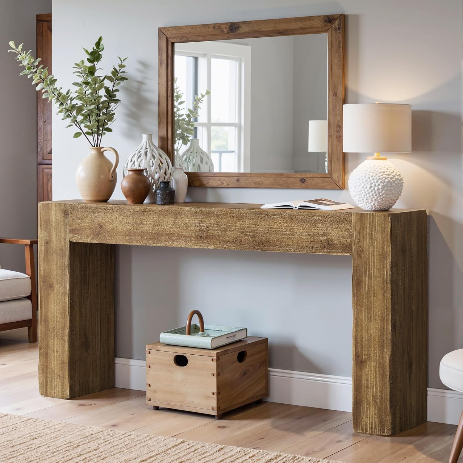 Tribesigns 63-Inch Solid Wood Console Sofa Table, Farmhouse Long Entryway Table Behind Couch for Living Room, Entrance, Hallway, Foyer, Easy Assembly