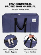 HOMESURE8 Pack 40 Gal Large Strong Moving Bags with Zippers & Carrying Handles - Water-Resistant - Heavy Duty Storage Tote for Space Saving, Fold Flat, Alternative to Moving Box (Blue)
