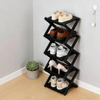 Foldable Bamboo Rack for Shoes, Tall Narrow Vertical Shoe Organizer, Space-Saving Multifunctional Shelf with Strong Load-Bearing for Entryway Corner Bedroom (Brown) Black_5 Layers 2-8 Layers