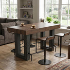 Miereirl 62.99 Inch Counter Height Table，Bar Counter Height Dining Table，Bar Table with Metal Footrest ，for Kitchen, Living Room, Bar， Seats 4-6 People, Brown&Black