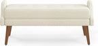 Modern Living Room Bench, Made of Looped Yarn Fabric, with Soft Cushion, Irregular Geometric armrests, and Rubber Wooden Legs, Suitable for Living Rooms, bedrooms, and entrances-Beige RR