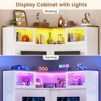 SEDETA 31.5" Corner Desk with Drawers, Small Office Computer Desk with Storage Shelves & Hutch for Small Space, Gaming Desk with LED Lights & Power Strip for Home Office, White + Brown