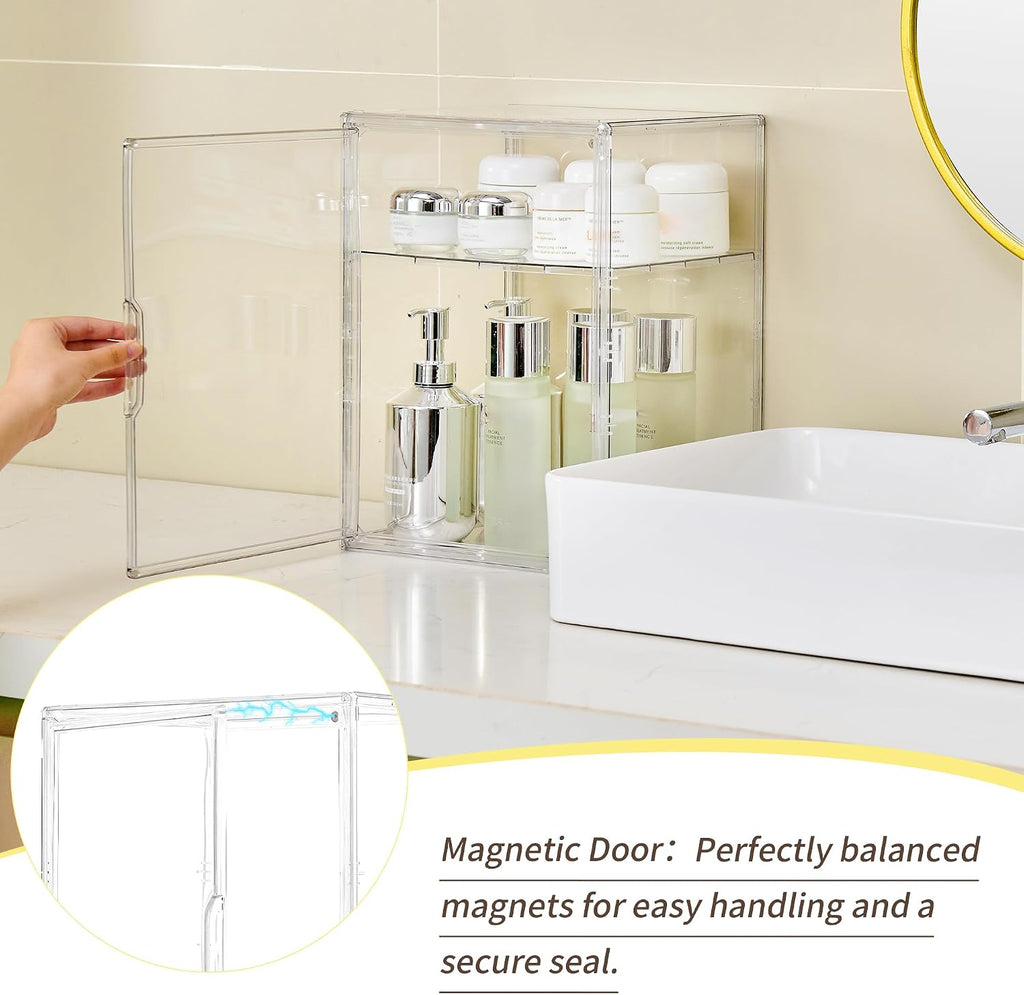 LXLXXL Acrylic Display Case with Removable Shelf Compatible with Labubu POP MART 2 Tier Figure Display Case for Collectibles Cosmetic Clear Acrylic Box