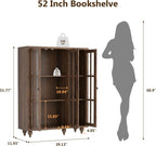 51“ Glass Display Cabinet, Curio Display Cabinet with 3 Glass Doors & Movable Shelves, China Cabinet Cedenza Storage Cabinet Bookcase Kitchen Pantry Cabinet for Collectibles (1, Cracked Oak, 51 Inch)