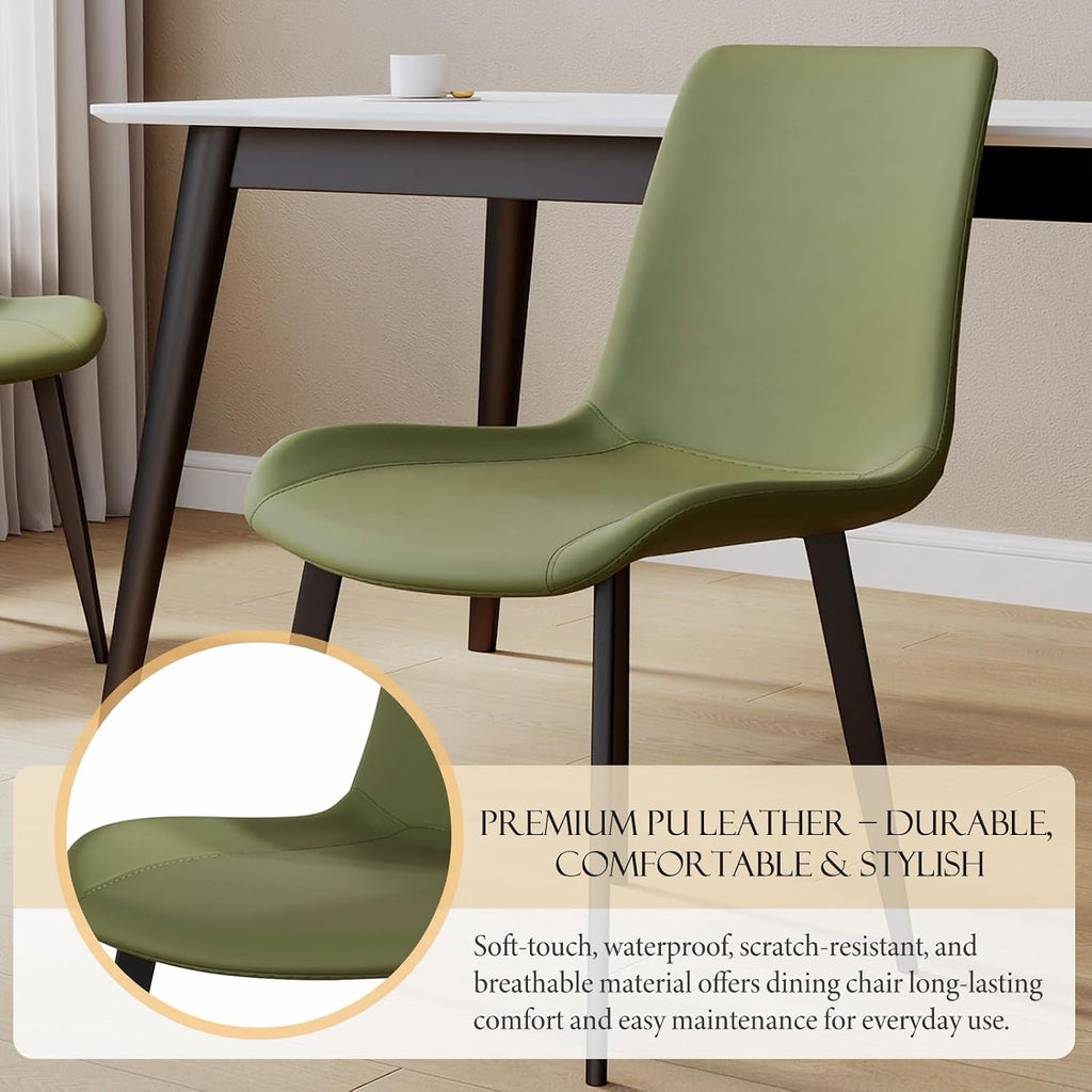 Modern Dining Chairs Set of 8, PU Leather Upholstered Dinner Chairs with Sturdy Metal Legs and Comfort Backrest, Armless Accent Side Chairs for Home Kitchen, Living Room (Green)