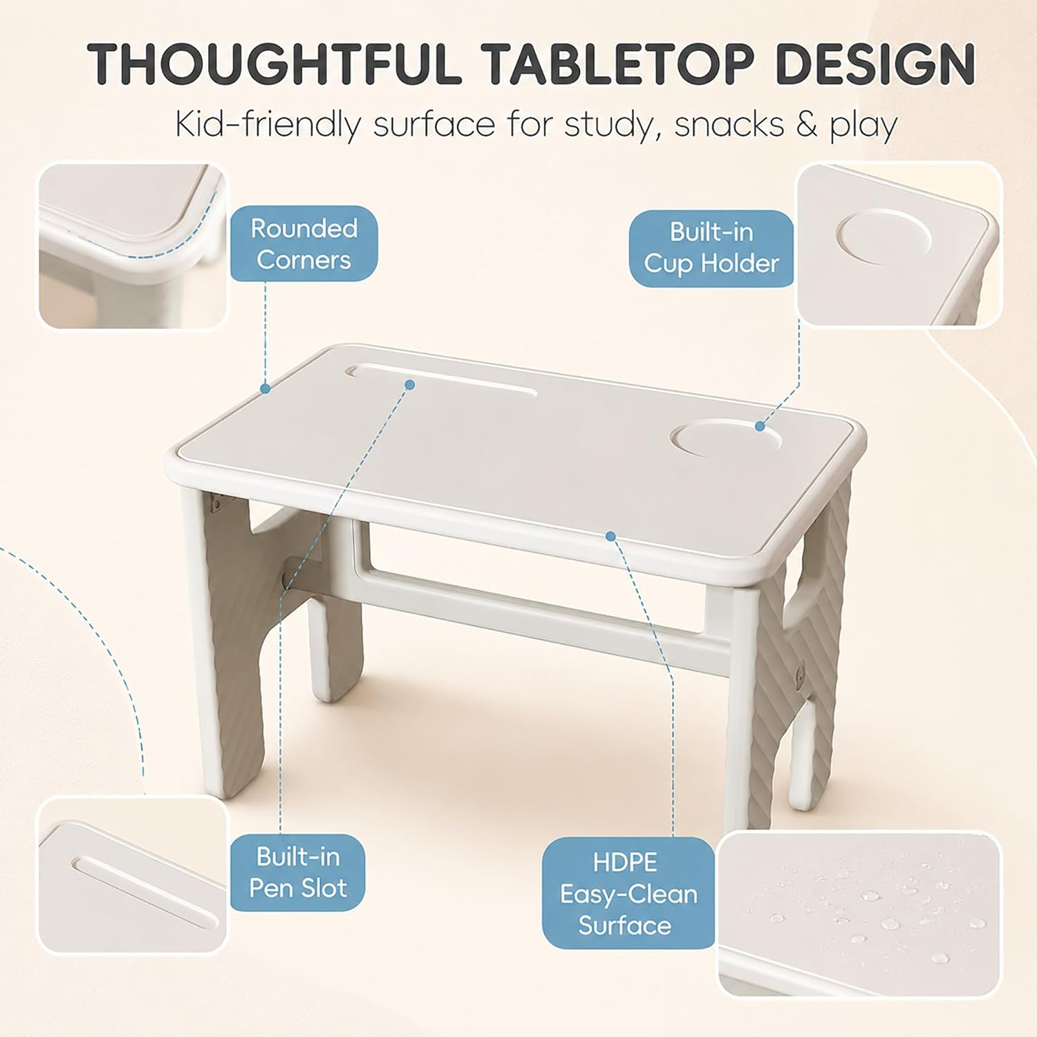 UNICOO Kids Folding Table, Toddler Activity Table for Study, Snack, Art Craft and Play, Portable Plastic Children's Table for Small Spaces, Home and Playroom