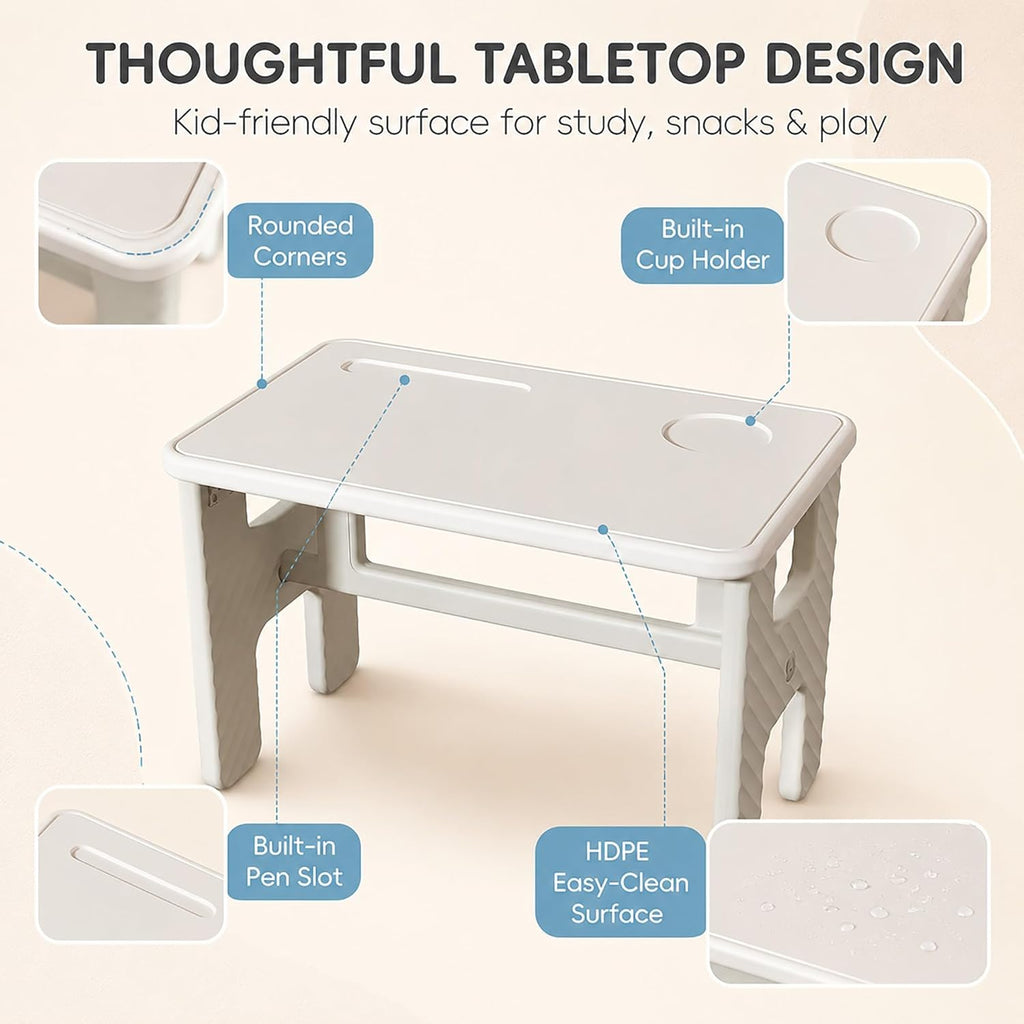 UNICOO Kids Folding Table, Toddler Activity Table for Study, Snack, Art Craft and Play, Portable Plastic Children's Table for Small Spaces, Home and Playroom