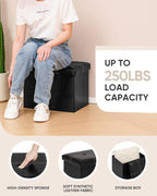 B FSOBEIIALEO Folding Storage Ottoman Cube, Faux Leather Footrest Seat Coffee Table, Black 16.5"x12.6"x12.6"