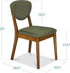Best Choice Products Dining Chairs Set of 2, Mid-Century Modern Upholstered Wood, Armless w/Seat Cushion, Padded Backrest - Walnut/Moss Green