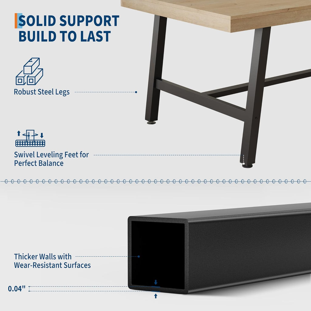 71”Industrial Multi-Functional Table, Large Wood Top with Sturdy Steel Frame, Seats 6-8 As Dining Table or Long Writing Desk, Spacious Office Desk for Home, Kitchen, Family Gatherings