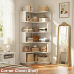 Besiost Corner Book Shelf, 6-Shelf Corner Bookshelf for Small Corner Spaces, L-Shape Bookcase Corner Display Shelf for Home Office, Living Room, Bedroom, White