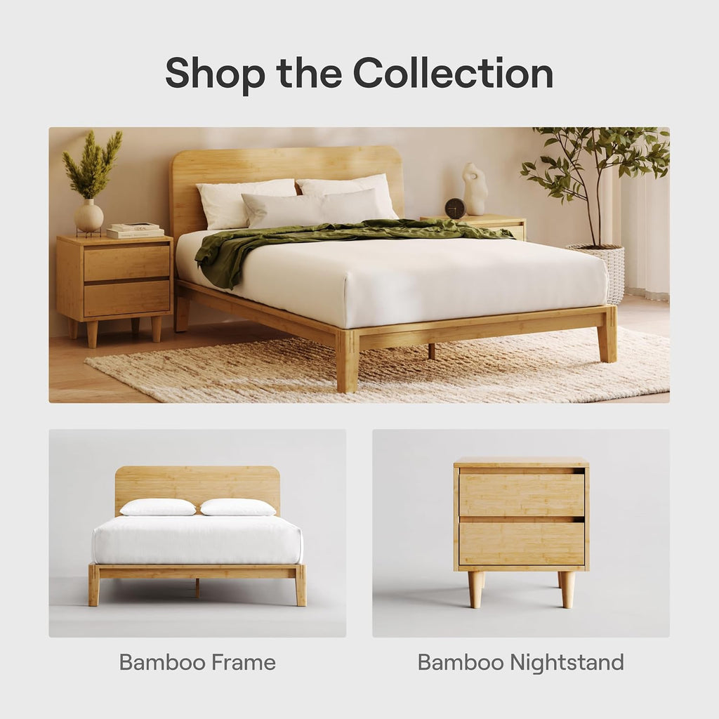Nectar Bamboo Nightstand, Natural, 23" Height, Japanese Joinery | Bamboo Wood, Artisinal Japense Joinery, 2-Smooth Gliding Drawers, No-Tool Assembly