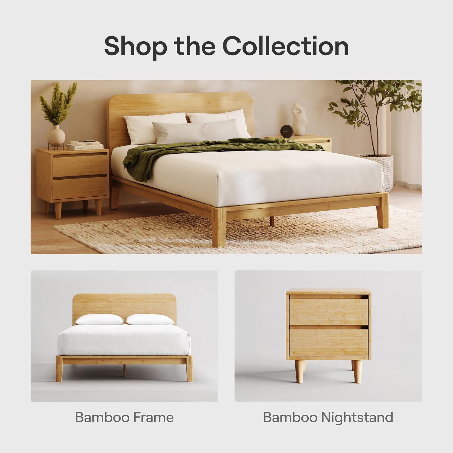 Nectar Bamboo Nightstand, Natural, 23" Height, Japanese Joinery | Bamboo Wood, Artisinal Japense Joinery, 2-Smooth Gliding Drawers, No-Tool Assembly