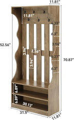 LITTLE TREE 3-In-1 Coat Rack with Shoe Bench, 70.9" Tall Hall Tree with 7 Hooks, Farmhouse Entryway Coat Rack with 2 Tier Shoe Storage for Entryway, Living Room, Bedroom, Brown