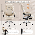 Ergonomic Fully Reclining Office Chairs with Back Support Footrest, Big and Tall Comfortable Recliner Office Desk Chair Computer Gaming Chair, Cream Beige