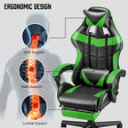 Huracan Gaming Computer Chair with Footrest, Adjustable Video Game Chairs for Adults, Heavy Duty Office Chair with Headrest and Lumbar Support, Green