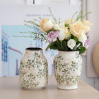 7.8Inch Green and Beige Vintage Vase, Chinoiserie Floral Vase, Rustic Ceramic Large Vases for Home Decors, Living Room, Bookshelf, Office, Grand Millennial Decor, Chinoiserie Decors, Tuscan Decor