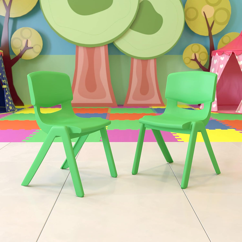 Flash Furniture Whitney 2 Pack Green Plastic Stackable School Chair with 15.5" Seat Height