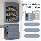 LUMISOL 83.7” Kitchen Pantry, Freestanding Tall Kitchen Hutch with Faux Marble Top, Cupboard Cabinet with 5 Drawers and Adjustable Shelf, Storage Cabinet for Kitchen Dining Room, Set of 2, Gray