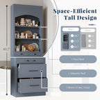 Merax Modern 83.7inch Freestanding Kitchen Hutch with Faux Marble Top, Kitchen Pantry with 5 Storage Drawers and Adjustable Shelf, Set of 2, Gray