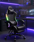 GTPLAYER RGB Gaming Chair with Footrest, Computer Gaming Chair with LED Lights for Adults, Height Adjustable PC Gamer Chair with 90-155° Recline & Removable Headrest Lumbar Support, RGB Black
