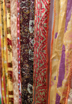 ETHINUMATIC®️ Recycled Silk Sari Ribbon Door Curtain, Bohemian Boho Room Divider, Rod Pocket, Handmade, 80x48 Inch (Yellow)