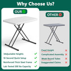 Folding Table 30 Inch - Small Desk Adjustable Height TV Tray for Laptop, Couch, Camping - Heavy Duty Utility Foldable Table for Small Spaces, No Assembly Required,Plastic White Granite