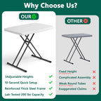 30 Inch Folding Table, Adjustable Height TV Tray for Small Spaces, Heavy Duty Foldable Utility Table for Laptop, Dining, Camping, No Assembly, 200 lbs Capacity, White Granite