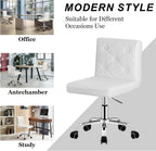 VECELO PU Leather Mid-Back Armless Vanity Chair Adjustable Height 360° Rolling Swivel for Home Office Work, White