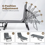 KOTEK Chaise Lounge Chair, 6-Position Folding Camping Cot with Padded Mattress, Pillow, Adjustable Camp Cot Bed for Outdoor/Indoor, Backyard, Garden, Patio, Beach, Pool or Office Use, Support 440 Lbs