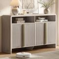 ModernMate 59" Sideboard Buffet Cabinet with Storage, Modern Fluted 4-Door Credenza Accent Cabinet with Open Storage Shelf, Curved Coffee Bar Table, Large Storage Cabinet for Living Room, Entryway