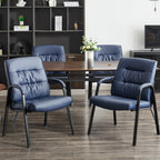 Big&Wide Office Guest Reception Chair Set of 2, Conference Room Chairs Waiting Room Chairs 2 Pack, Modern Leather Office Desk Chair No Wheels(Navy Blue)