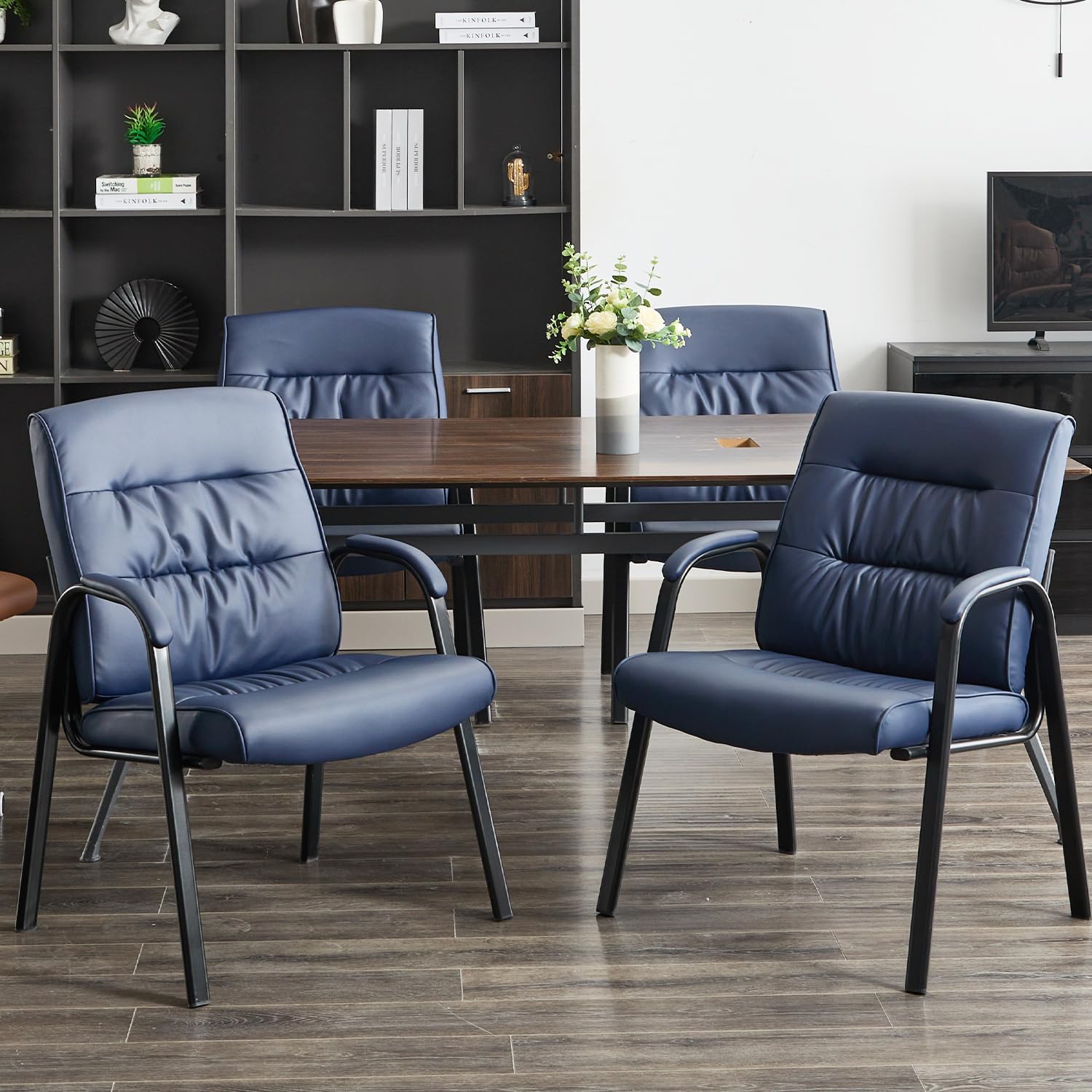 Big&Wide Office Guest Reception Chair Set of 2, Conference Room Chairs Waiting Room Chairs 2 Pack, Modern Leather Office Desk Chair No Wheels(Navy Blue)