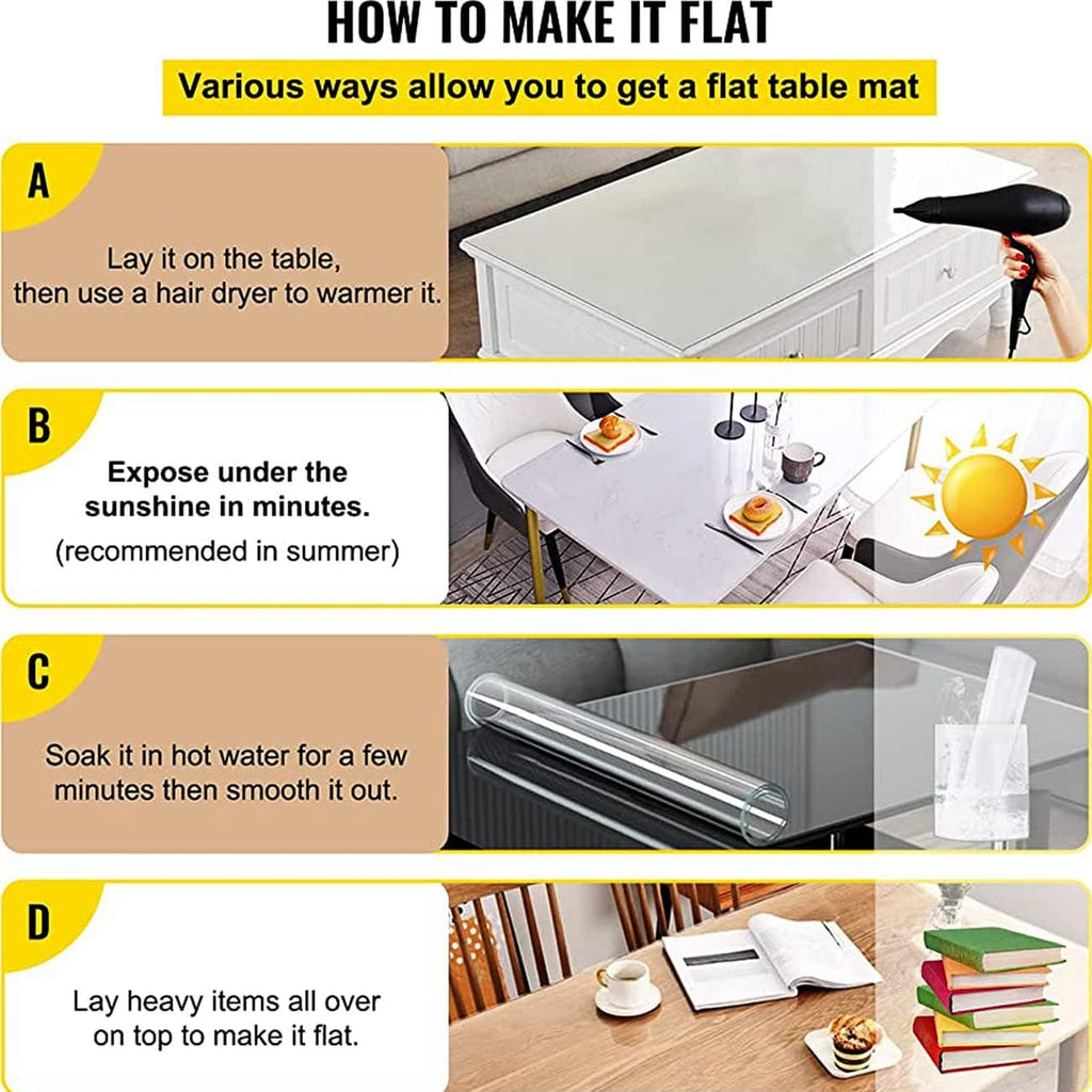 Clear Table Cover Protector 24 x 48 Inch, 1.5mm Thick Plastic Desk Protector Mat, Rectangular Waterproof PVC Placemats, Transparent Mat for Desktop, Dining Room Table, Office Writing Desk