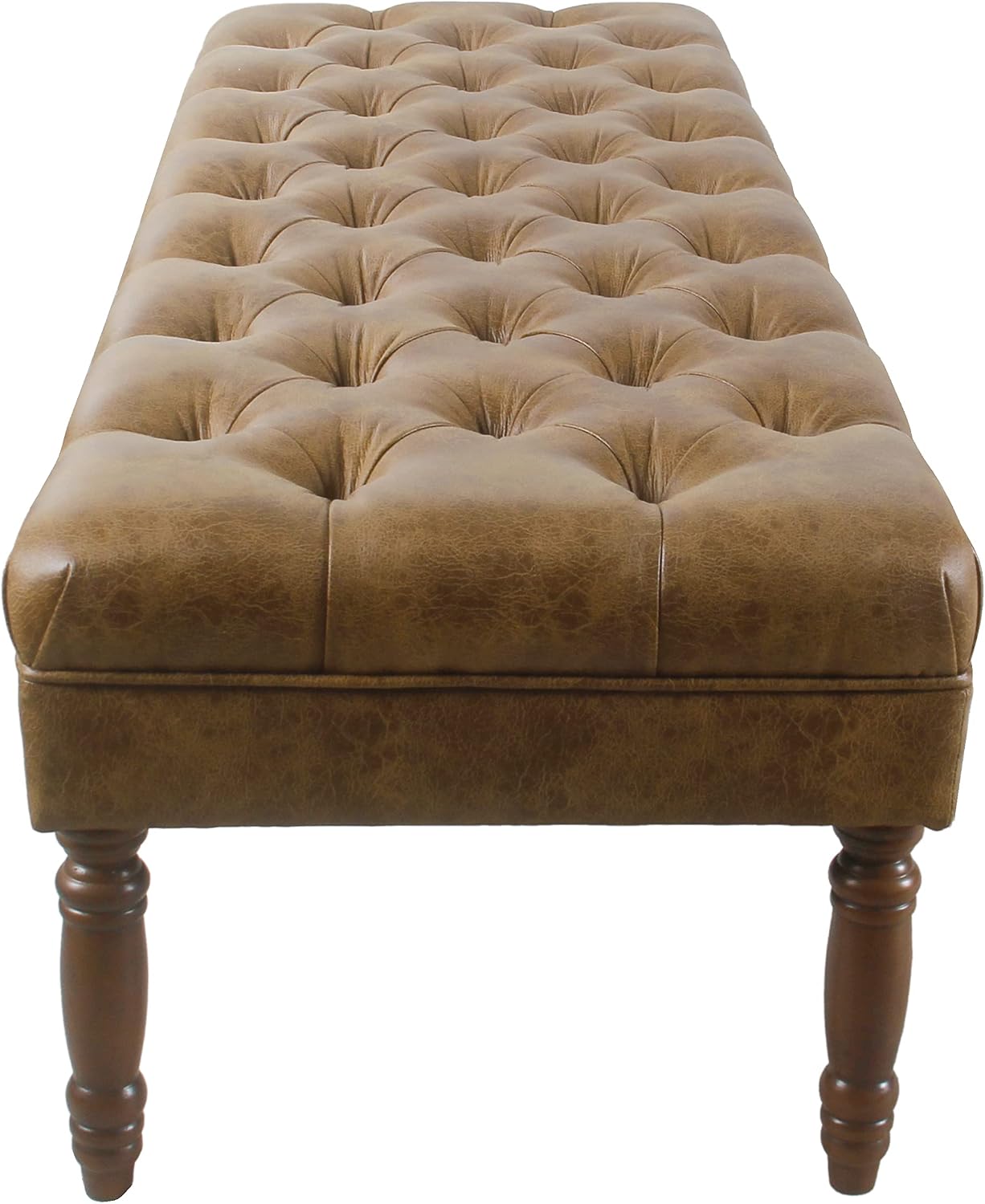 HomePop Large Upholstered Tufted Bench – Light Brown Leather