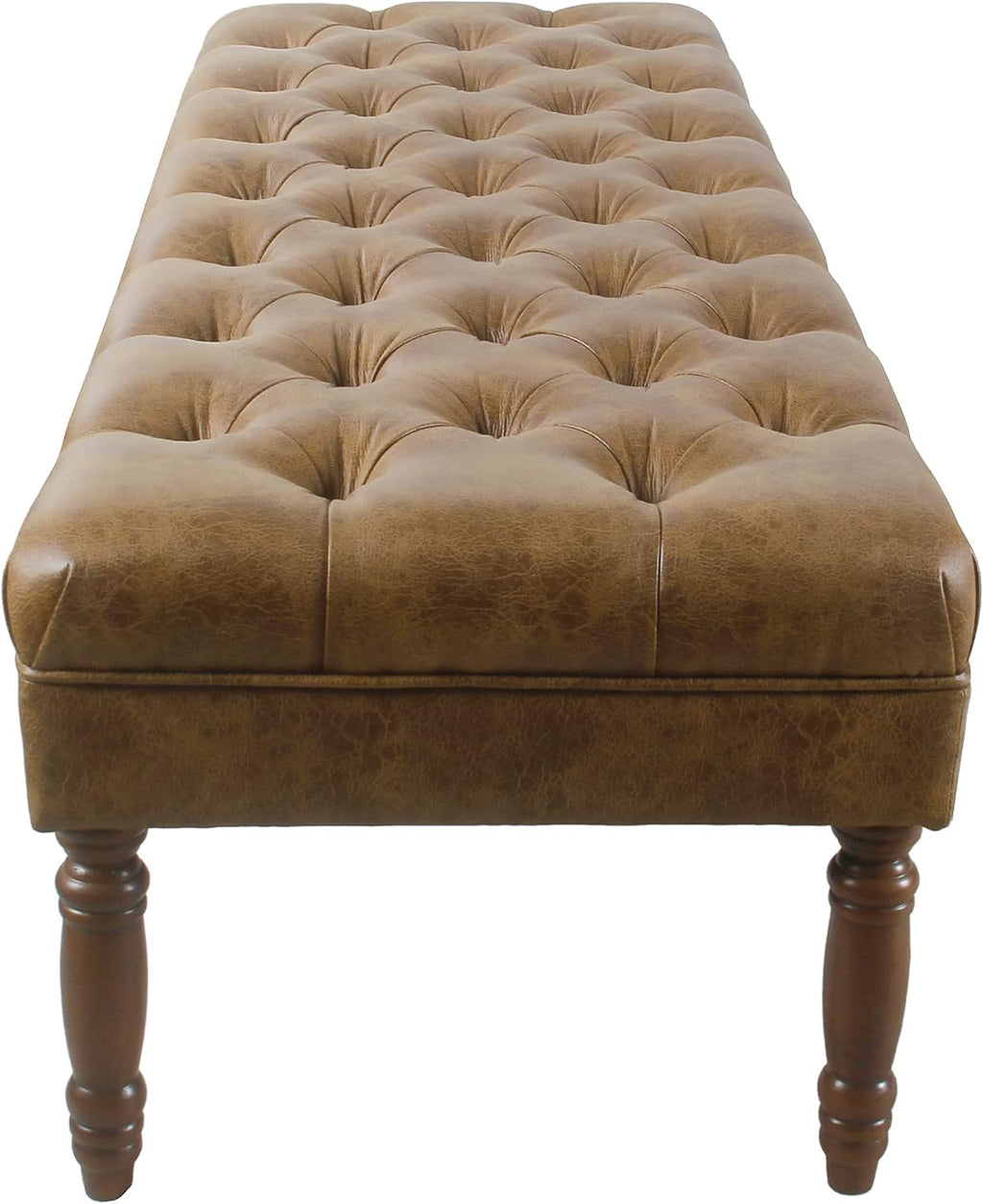 HomePop Tufted Decorative Bench, Light Brown Leather Large