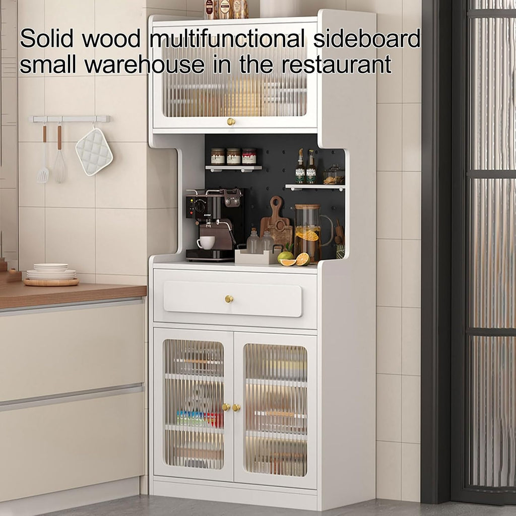 Pantry Cabinet, Kitchen Pantry Storage Cabinet with 3 Doors, Arched Pantry Cabinet, Farmhouse Tall Food Large Wood Pantry Storage Furniture for Kitchen Dining Room(Brown,50cm/19.7in)