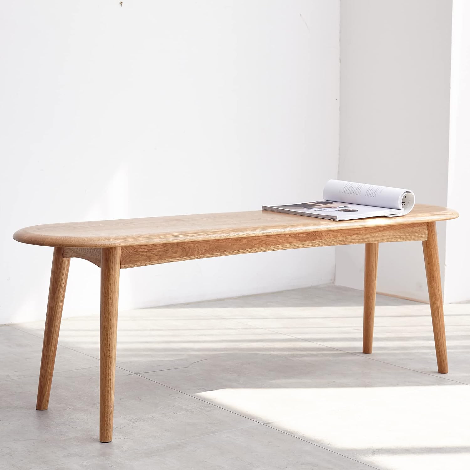 HomSof Natural Oak 100% Solid Wood for Dining Bench Table Bench for Living Room 39.4"x 11.8"x 16.1",Oak