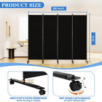 SUNALLY Room Divider 6FT Folding Privacy Screens with Lockable Wheels, 4 Panel Room Partition for Room Separator, 88" W Freestanding Portable Fabric Wall Dividers for Home Dorm Studio Office, Black
