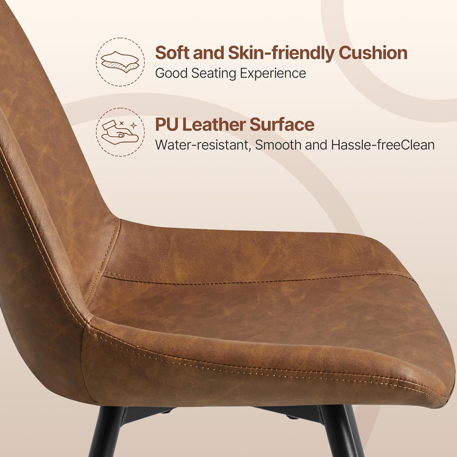 Yaheetech Dining Room Chairs Set of 2 Mid Century Modern Kitchen Chairs with Upholstered Faux Leather and Metal Legs for Dining Room, Living Room, Brown
