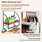 Over The Door Clothes Hanger Drying Rack, Over Door Drying Rack with Storage Basket and Hooks for Hanging Towels, Coats & Clothes, Door Hanger Organizer for Bathroom Laundry Dorms Washroom (Black)