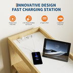 End Table with Charging Station, Mobile Side Table with Drawer, 3-Level Adjustable Shelf, 2 AC Outlets, Lockable Wheels, Nightstand for Living Room, Bed Room, Kitchen