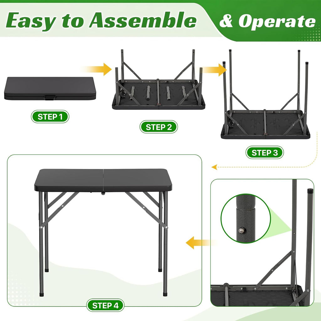BLKMTY 34" Square Folding Card Table, Portable Picnic Dining Table, White | Fold-In-Half Plastic Tables Desk W/ Carry Handle, Indoor Outdoor Foldable Utility Tables, For BBQ, Camping, Party, Events